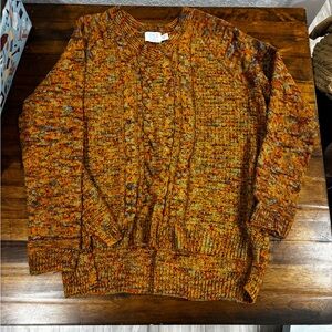 Time and Tru Multicolor Cable Crewneck Sweater - Orange, Red, Blue